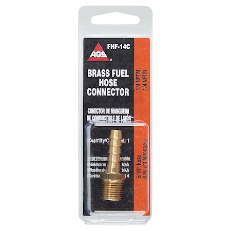 Brass Fuel Connector, 5/16 Hose, Male (1/4-18 NPT), 1/card